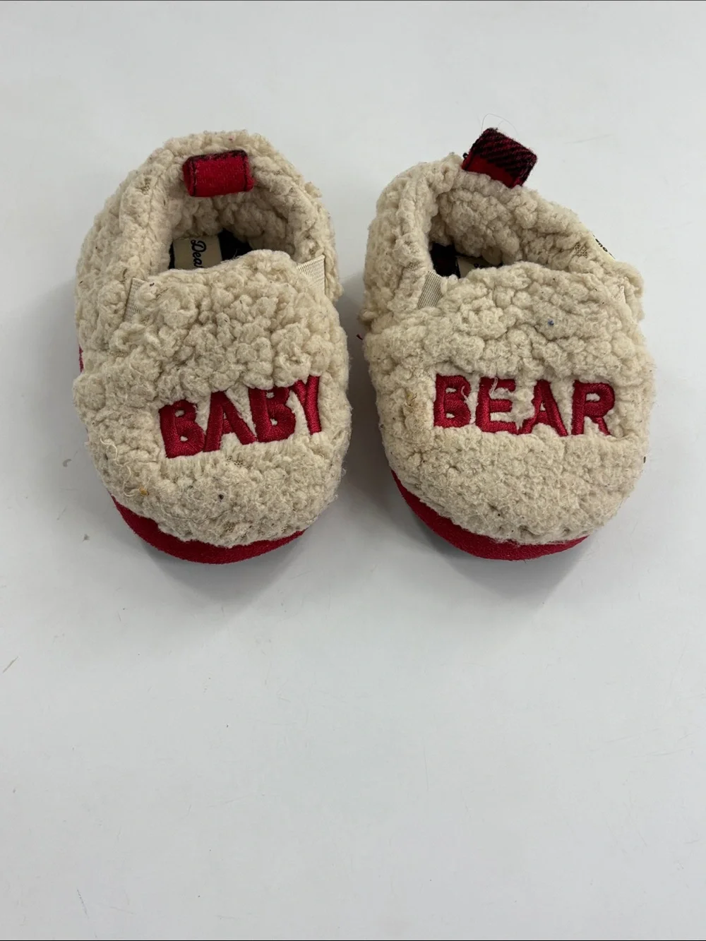Baby Bear Plush Infant Slippers - Cream and Red- Christmas 9-12month